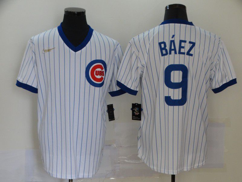 Men Chicago Cubs 9 Baez White Game 2021 Nike MLB Jersey